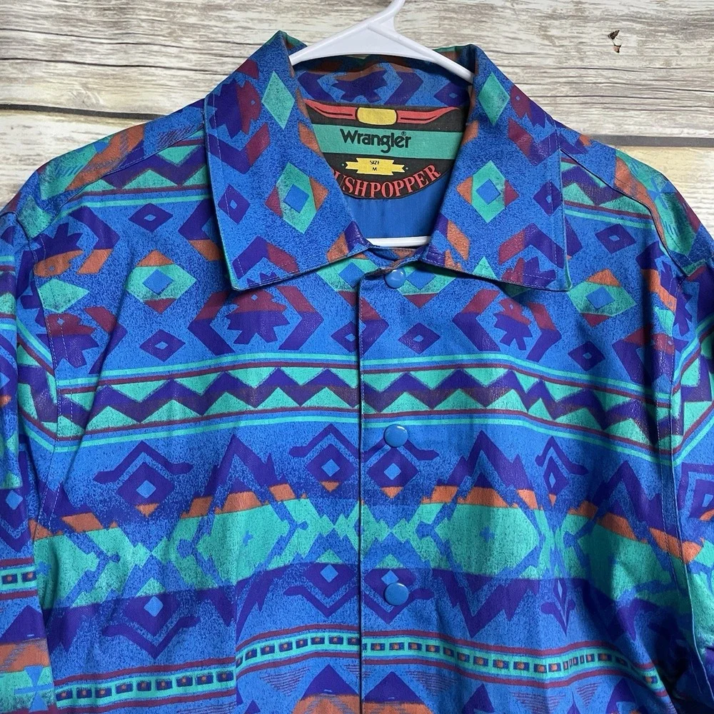 Vintage 90s‎ Wrangler Brushpopper Jacket Medium Western Aztec Southwest EUC